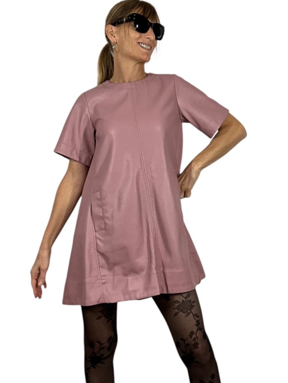 Anthropologie Maeve The Emmy Faux Leather Mini Dress 2XS XXS Pink - Picture 16 of 16